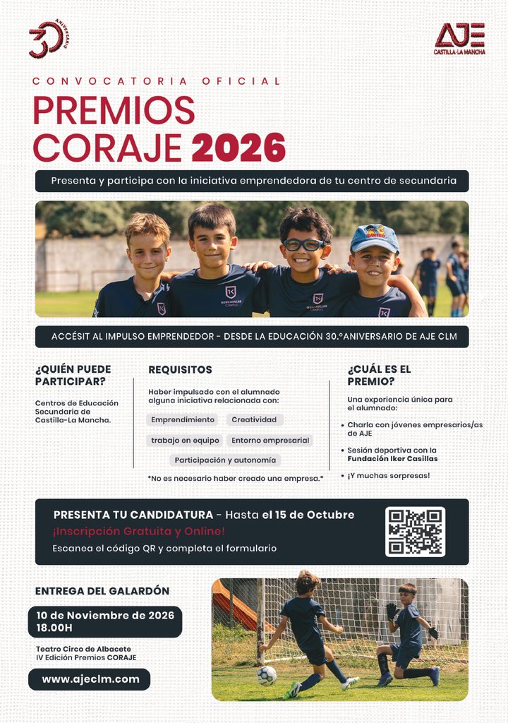 Abierta la convocatoria del Accésit 30.º Aniversario de AJE CLM para institutos de Castilla La- Mancha.